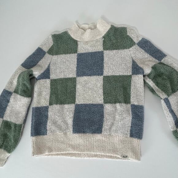 Abercrombie & Fitch Kids Check Sweater 11-12 Girls Preppy Blue Green Cozy - Picture 2 of 9